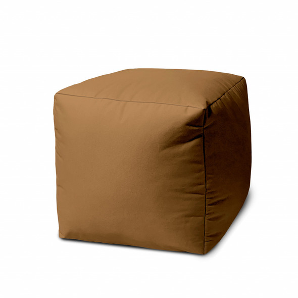 17" Cool Warm Mocha Brown Solid Color Indoor Outdoor Pouf Ottoman