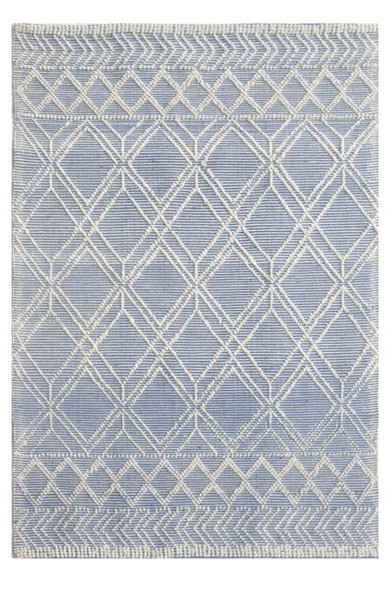 5 x 7 Blue Ivory Tribal Geometric Pattern Area Rug