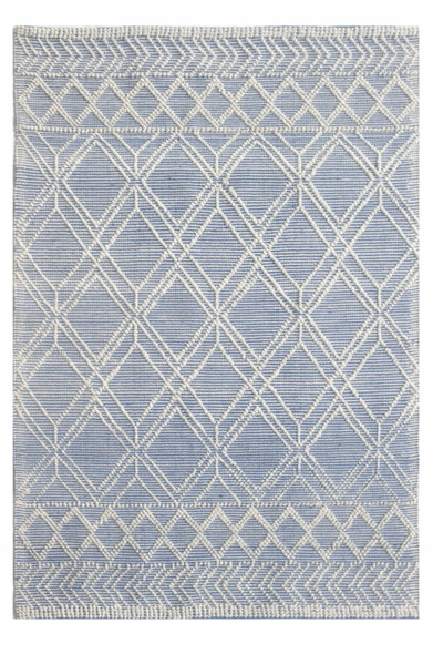 6 x 9 Blue Ivory Tribal Geometric Pattern Area Rug