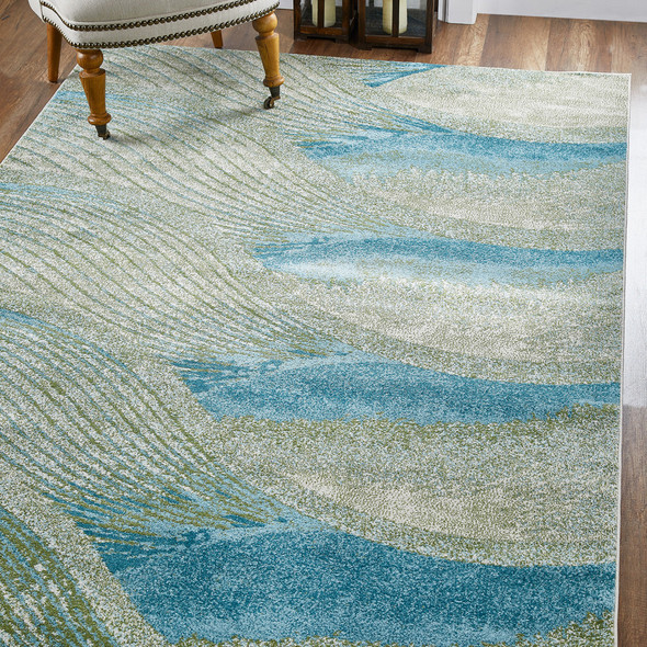 5 x 8 Blue Beige Abstract Waves Modern Area Rug