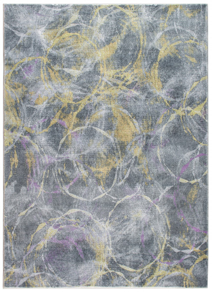 2 x 7 Gray Gold Abstract Rings Runner Rug