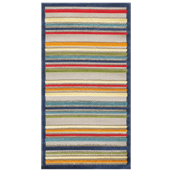 7 x 9 Navy Colorful Striped Indoor Outdoor Area Rug