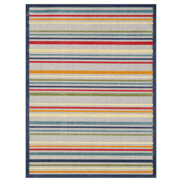 8 x 10 Navy Colorful Striped Indoor Outdoor Area Rug