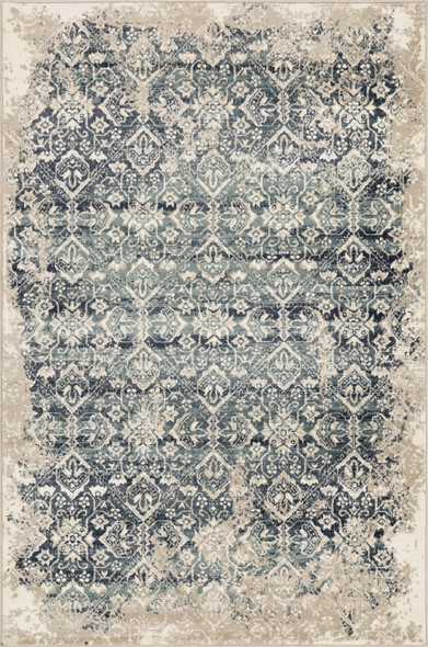 2 x 8 Beige Blue Distressed Diamonds Runner Rug