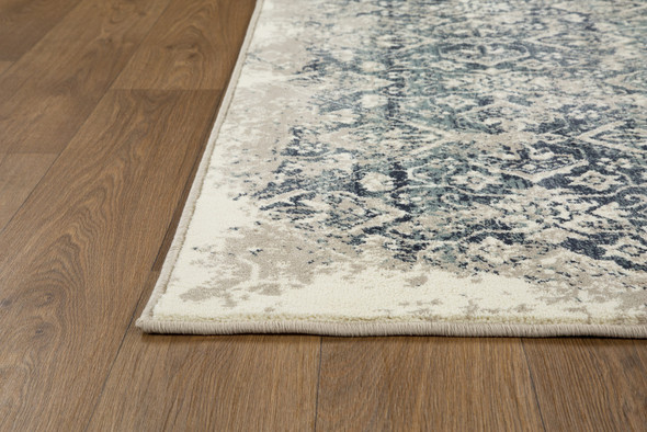 2 x 8 Beige Blue Distressed Diamonds Runner Rug