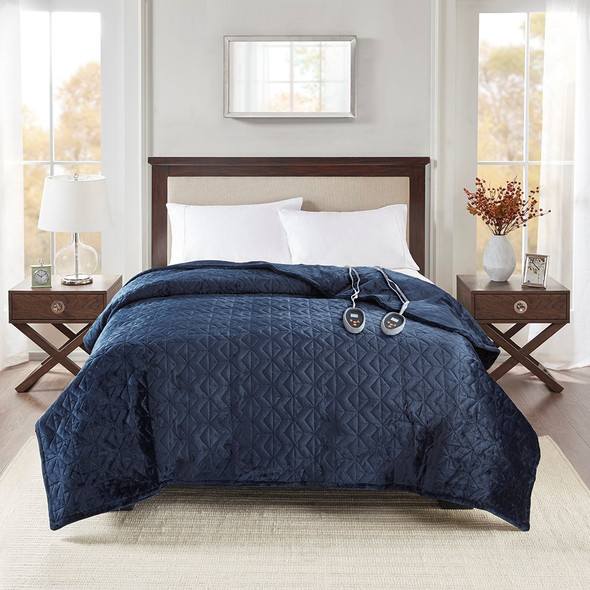Navy Blue Microlight Electric Heated Plush Year Round Quilt (Pinsonic Microlight-Navy-Quilt)