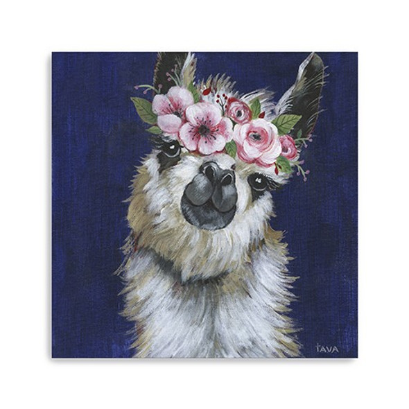 40" Watercolor Flower Llama Canvas Wall Art