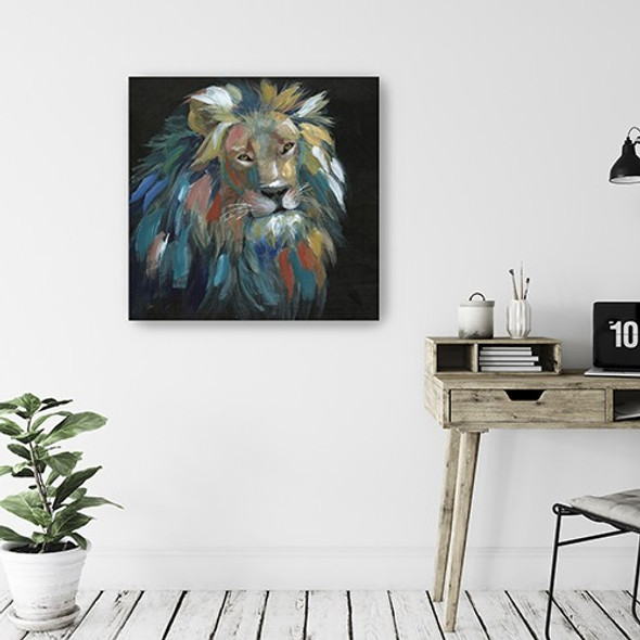 20" Painted Lion Portrait Canvas Wall Art