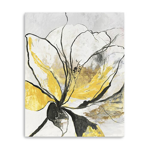 30" Modern Yellow and Black Flower Canvas Wall Art