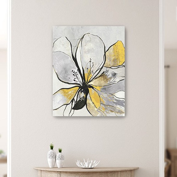 30" Modern Yellow and Black Flower in Bloom Canvas Wall Art