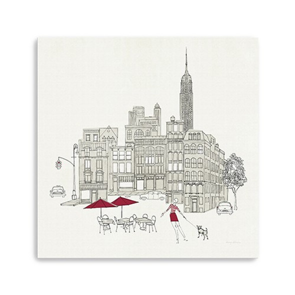 20" NYC Café Line Work with Red Accents Canvas Wall Art