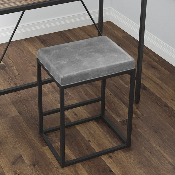 Set of Two Modern Geo Grey Leather Bar Stools