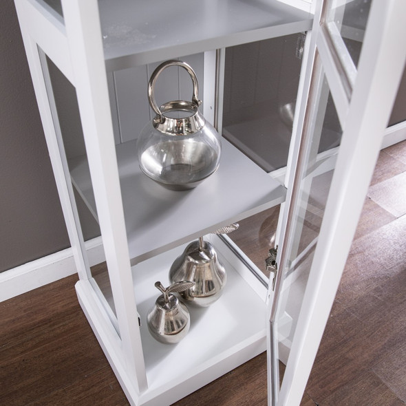 White Cornice Molding Curio with Glass Door