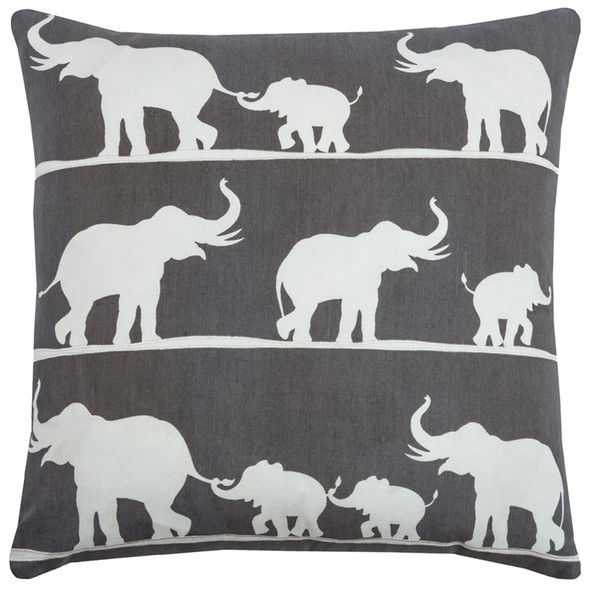 Gray and White Elephant Parade Down Filled Throw Pillow
