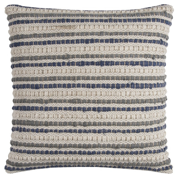 Blue Beige Nubby Texture Bands Throw Pillow