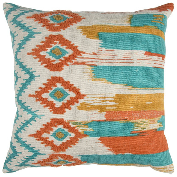 Aqua Orange Ikat Pattern Throw Pillow