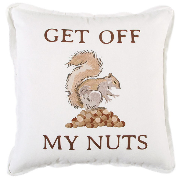Brown and White Get Off My Nuts Modern Throw Pillow
