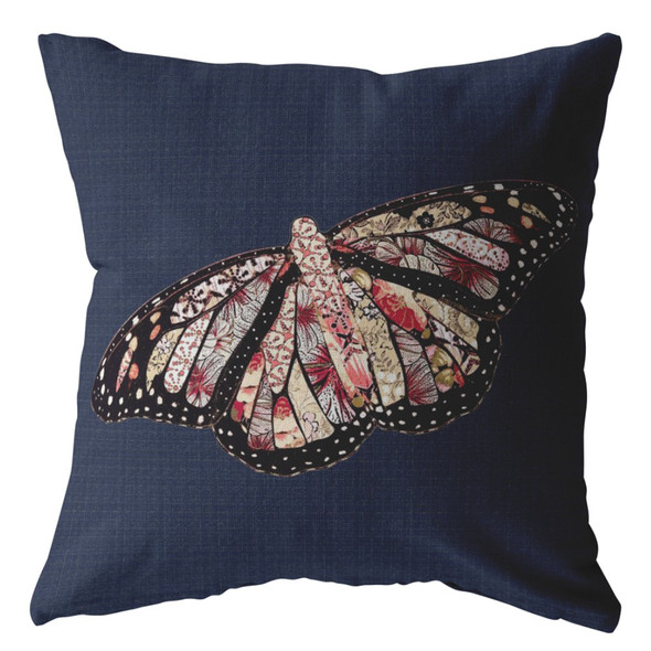 16" Denim Blue Butterfly Zippered Suede Throw Pillow