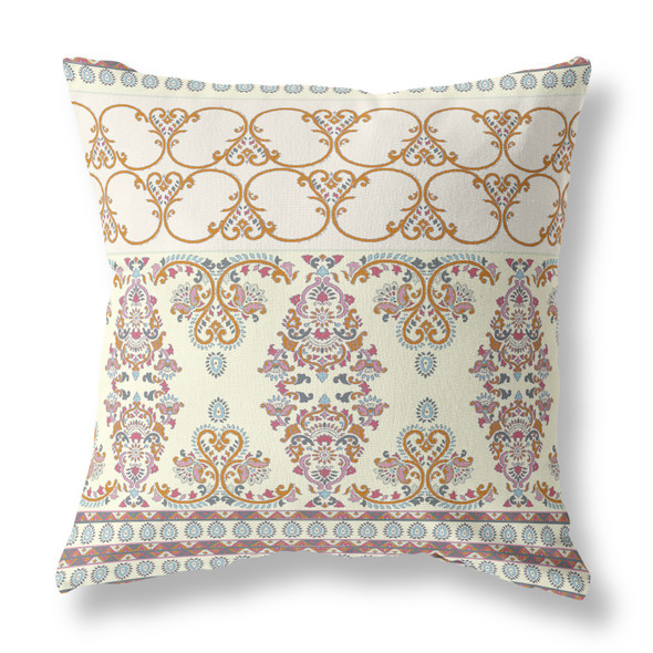 20" Off White Orange Aqua Paisley Indoor Outdoor Zipper Throw Pillow