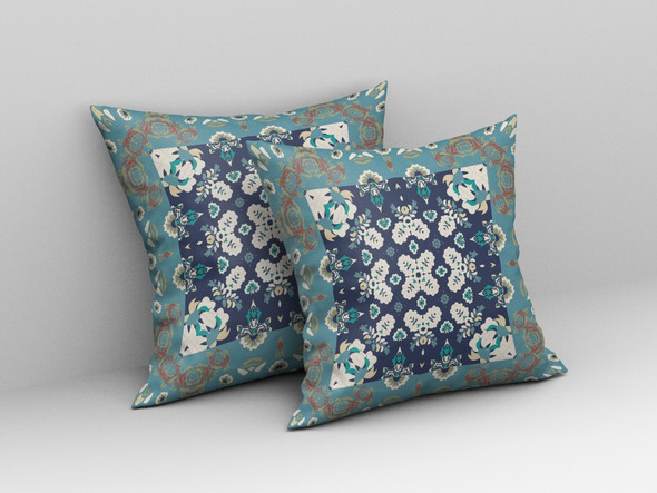 18 Glacier Blue Rose Box Indoor Outdoor Zippered Throw Pillow