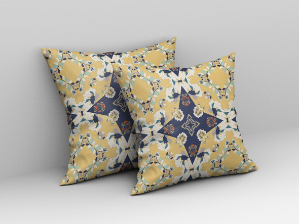 20 Yellow Navy Diamond Star Indoor Outdoor Zippered Throw Pillow