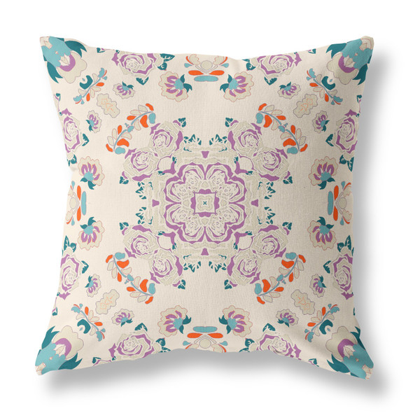 26 Purple Teal Wreath Indoor Outdoor Zippered Throw Pillow