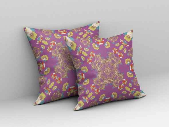 16 Purple Yellow Wreath Indoor Outdoor Zippered Throw Pillow