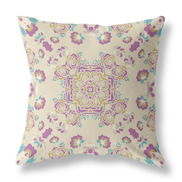 26 Purple Gold Wreath Indoor Outdoor Zippered Throw Pillow