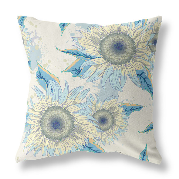 16" White Yellow Sunflower Indoor Outdoor Zippered Throw Pillow