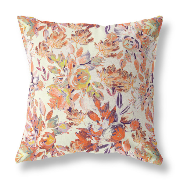 16 Peach Cream Florals Indoor Outdoor Zippered Throw Pillow