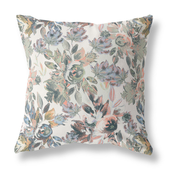 18 Pink Gray Florals Indoor Outdoor Zippered Throw Pillow