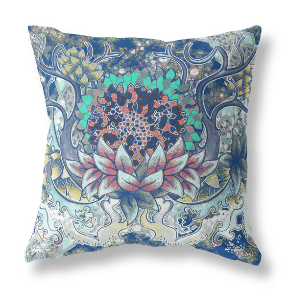 16 Blue Aqua Flower Bloom Suede Throw Pillow