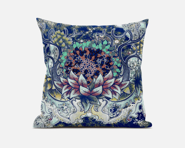 18 Blue Aqua Flower Bloom Suede Throw Pillow