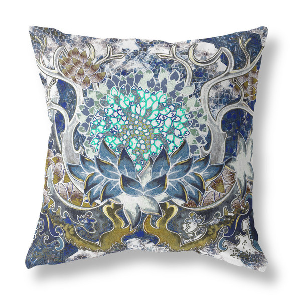 18 Blue White Flower Bloom Suede Throw Pillow