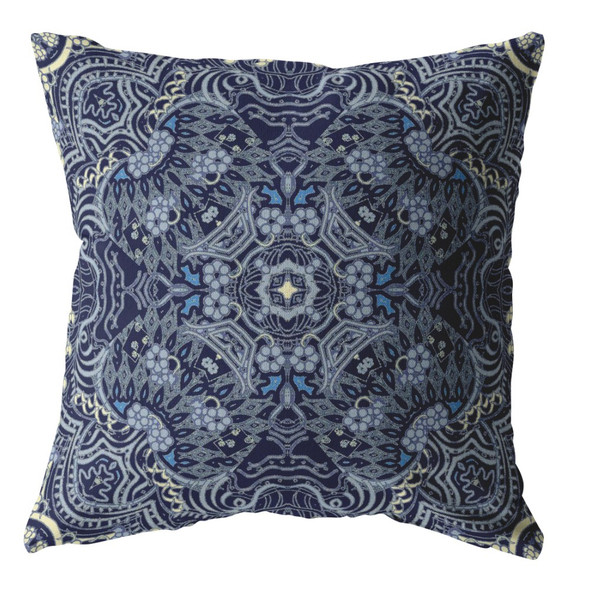 18 Indigo Boho Ornate Indoor Outdoor Throw Pillow