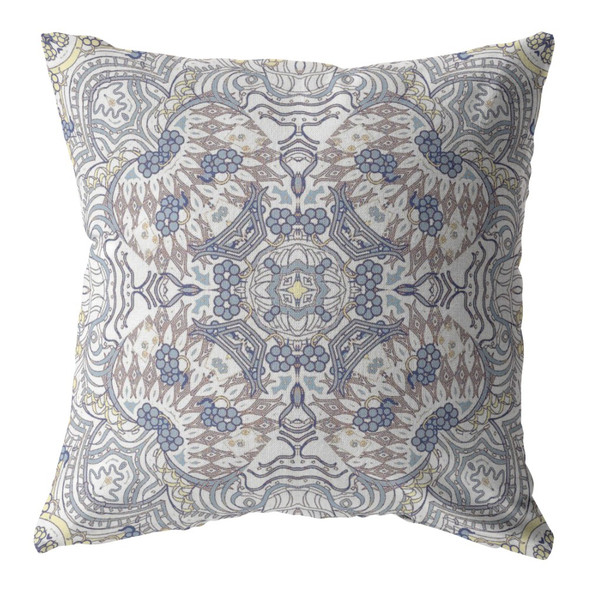 26 Yellow Gray Boho Ornate Indoor Outdoor Throw Pillow