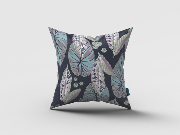 26 Blue Purple Tropical Leaf Indoor Outdoor Throw Pillow