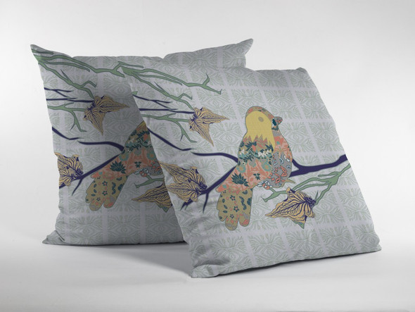 20" Light Green Sparrow Indoor Outdoor Zippered Throw Pillow