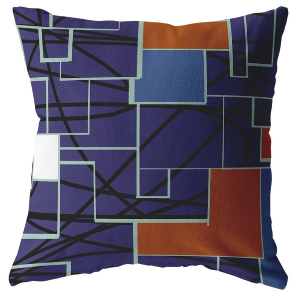 26" Navy Puzzle Piece Indoor Outdoor Zippered Throw Pillow