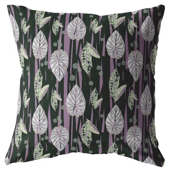 18 Black Purple Fall Leaves Indoor Outdoor Zippered Throw Pillow