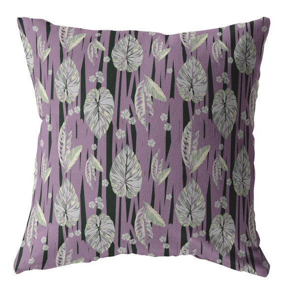 26 Lavender Black Fall Leaves Indoor Outdoor Zippered Throw Pillow