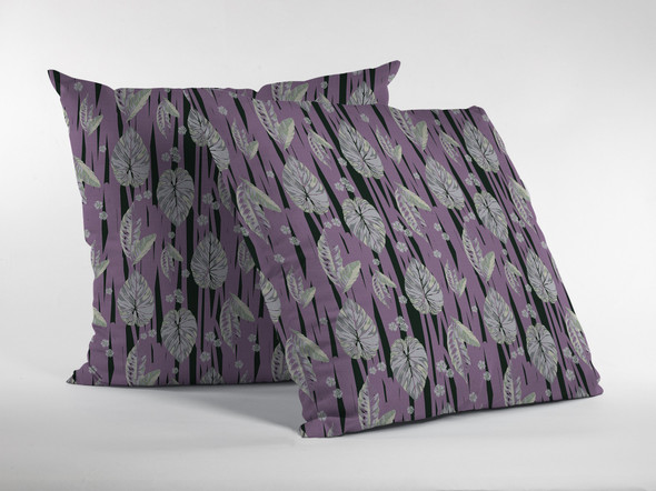 26 Lavender Black Fall Leaves Indoor Outdoor Zippered Throw Pillow