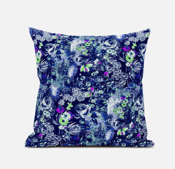 16" Purple Blue Springtime Zippered Suede Throw Pillow