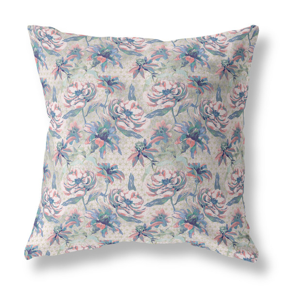 20 Blue Pink Roses Indoor Outdoor Throw Pillow