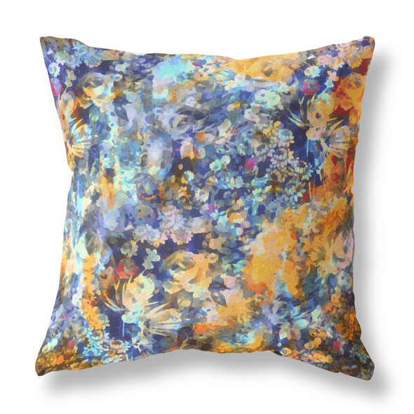 20" Orange Indigo Springtime Indoor Outdoor Throw Pillow