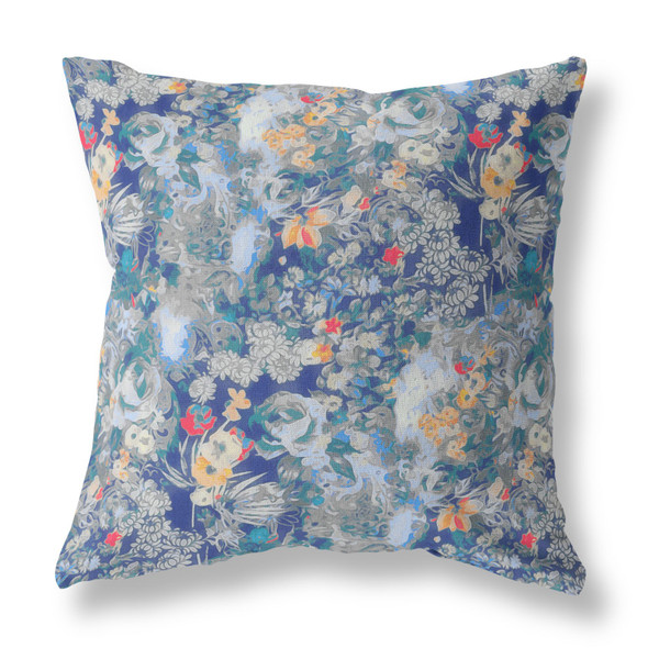 28" Blue Gray Springtime Indoor Outdoor Throw Pillow