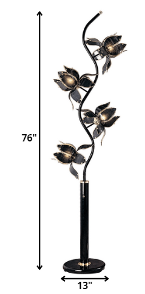 Contemporary Black Glass Floral Table Lamp