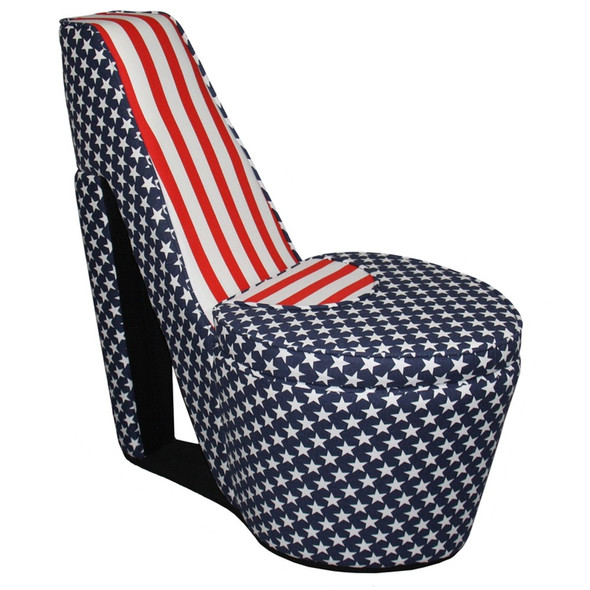 Red White and Blue Patriotic Print 2 High Heel Shoe Storage Chair