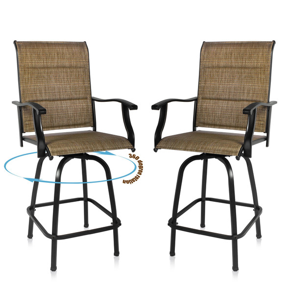 Set of 2 Brown Swivel Indoor Outdoor Bar Stools