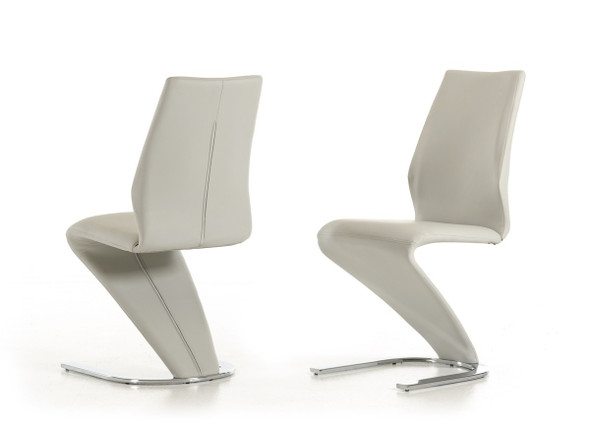 Set of Two Light Gray Faux Leather Modern Dining Chairs
